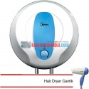 Midea Water Heater D15-02 YA2 Kapasitas 15 Liter Low Watt Hemat + Gratis Hair Dryer Cantik