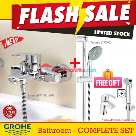 Grohe Flash Sale Set keran bathtub shower Mewah Eurosmart Panas dingin